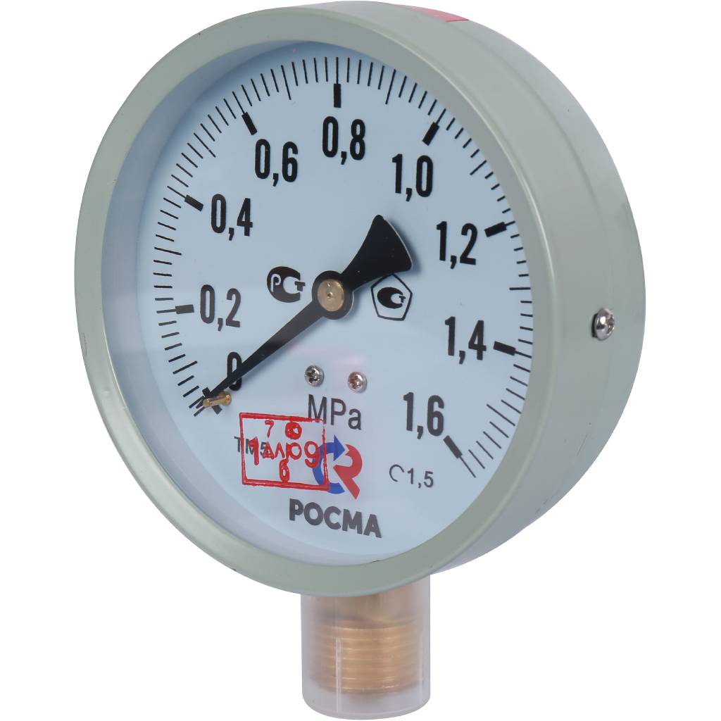 Росма ТМ-510P.00(0-1,6MРа)G1/2.1,5.M2  Манометр диам. 100 мм; тип ТМ; серия 10; модель 2; кт 1,5; IP40;  G1/2; 0-1,6МРа.