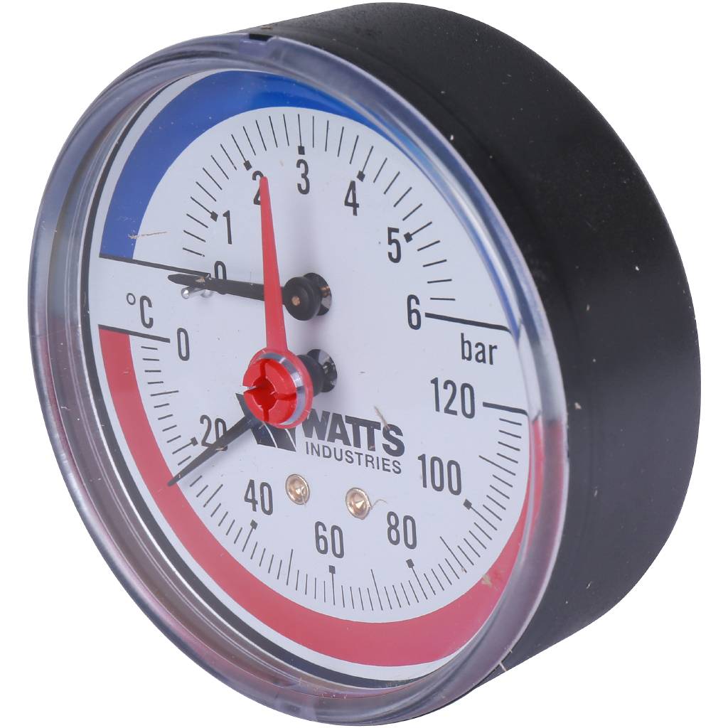Термоманометр аксиальный WATTS 80 мм 1/2 давление 6 бар