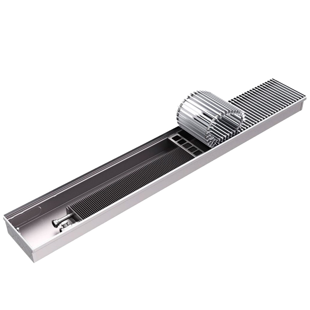 Внутрипольный конвектор ROMMER RCN1-1000 190х200х4000 (Решётка роликовая, анодированный алюминий) универсальное подключение