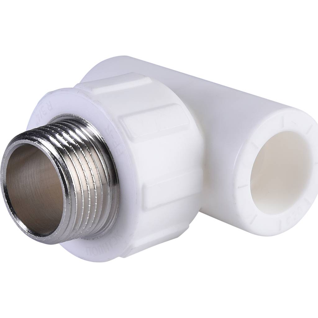 Тройник Политэк 20x3/4 с наружной резьбой для полипропиленовых труб под сварку (цвет белый)