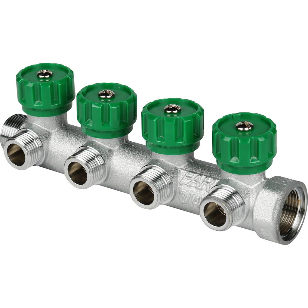 Коллектор регулирующий 3/4" (ВР-НР) с 4 отв. 1/2"EU с вставкой под плоское уплотнение