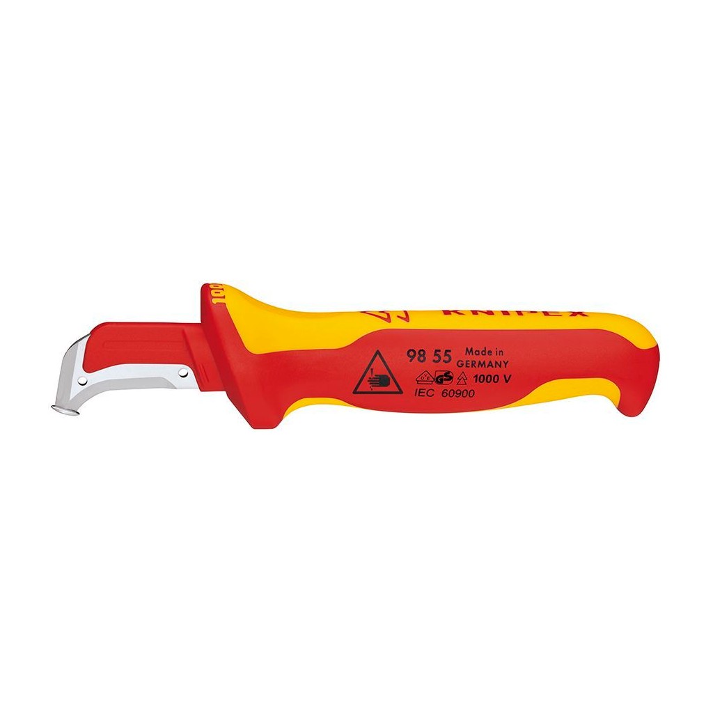 Нож KNIPEX для кабеля VDE с пяткой, 180 мм, нерж. хирургическая сталь, 2К диэлектрическая ручка