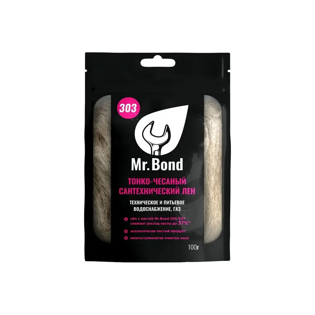 Лён сантехнический коса, 100г, чёсанный Mr.Bond® 303
