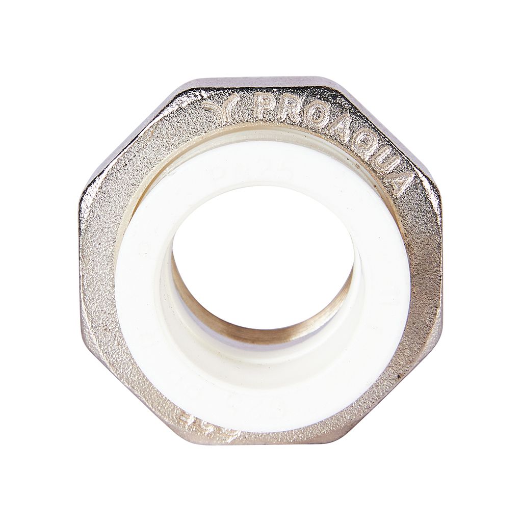 Муфта комбинированная Pro Aqua d=25-3/4 PP-R разъемная (американка) УСИЛЕННАЯ ВР Белая