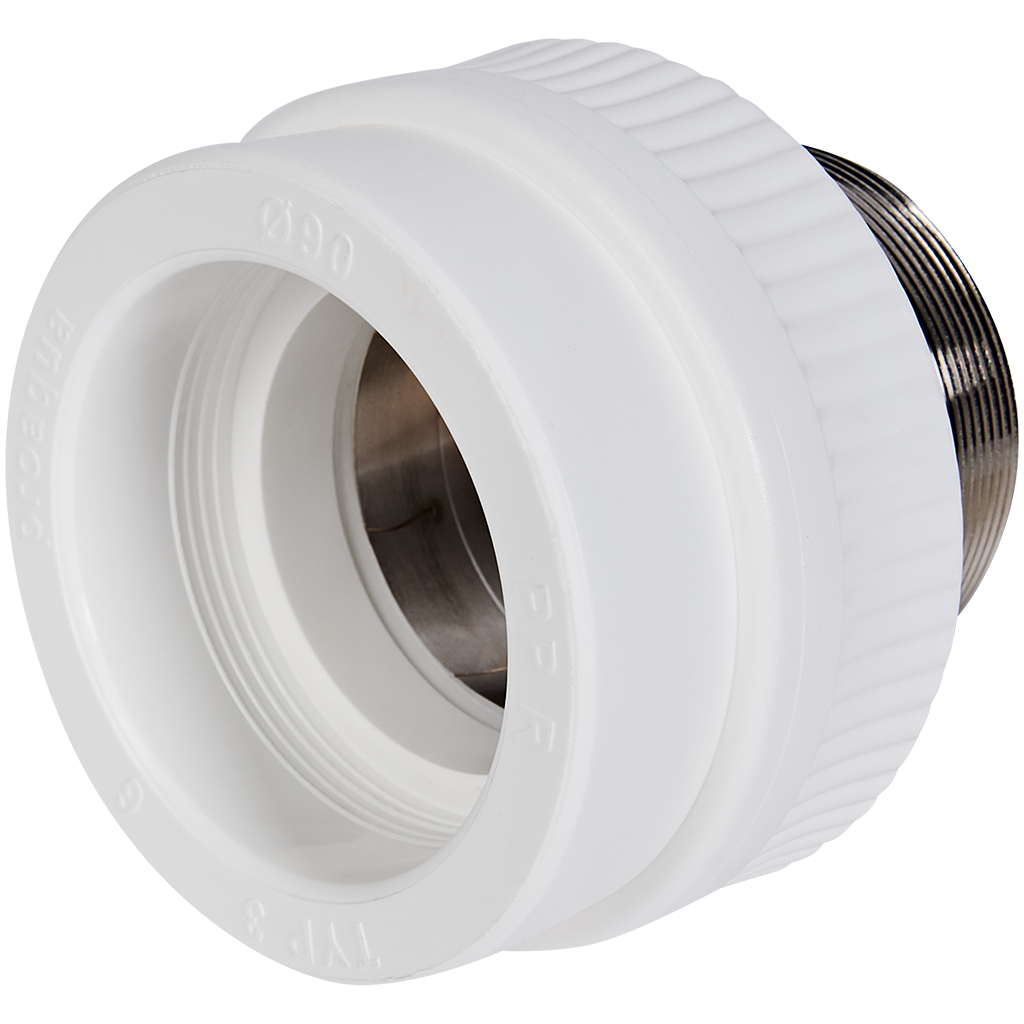 Муфта комбинированная Pro Aqua d= 90-3 PP-R под ключ НР Белая