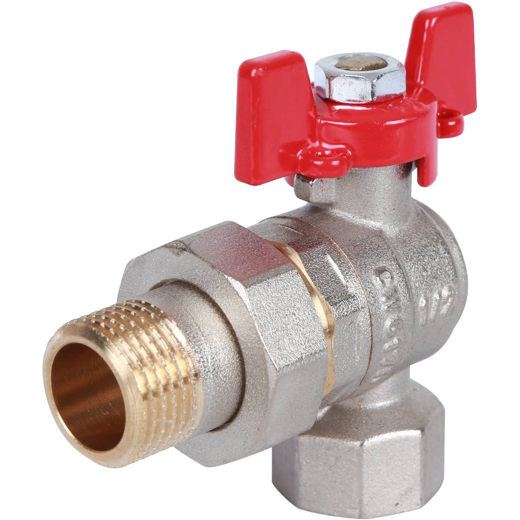 Rommer шаровой кран угловой с американкой 1/2" ВН/НР, ручка бабочка RBV-0006-0610215