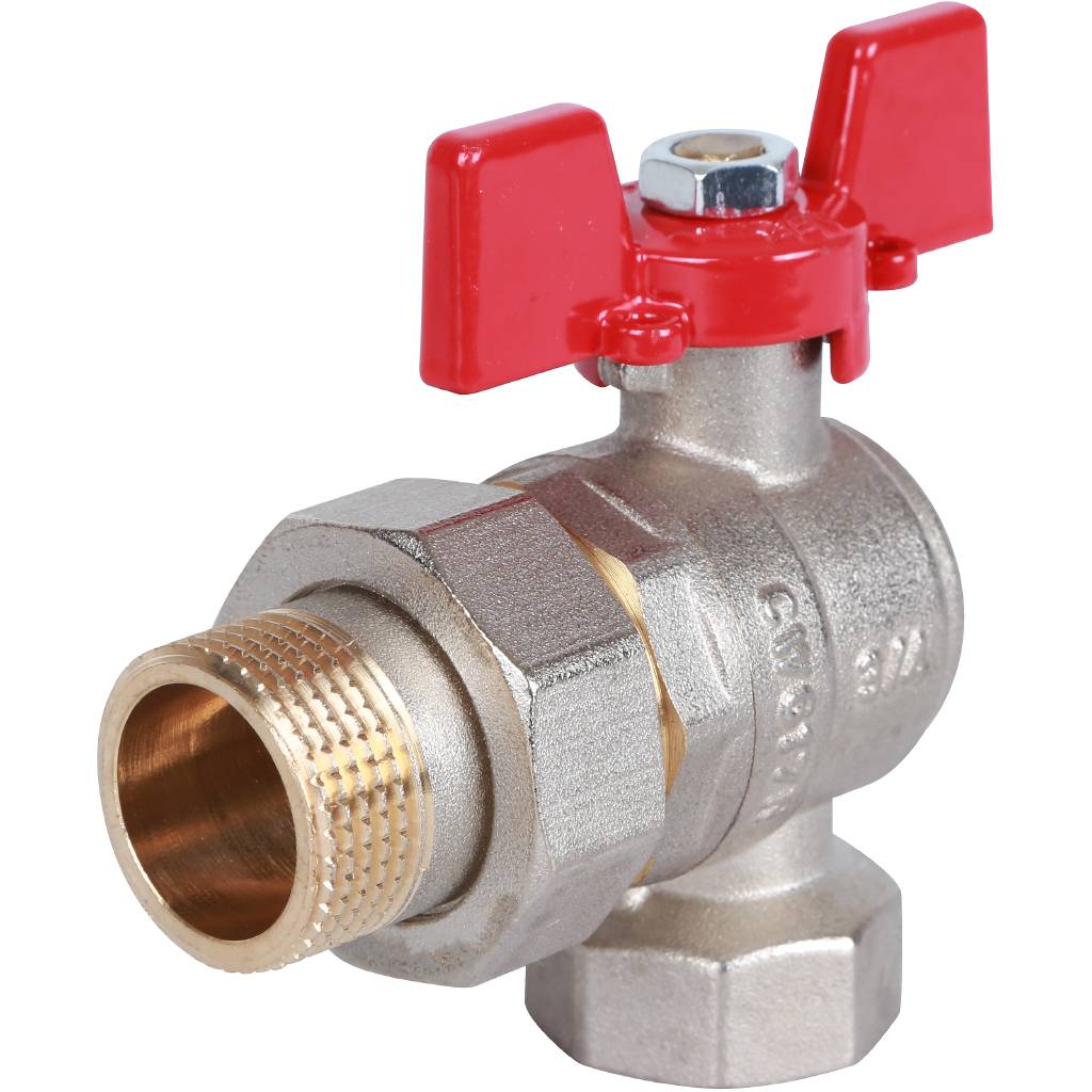 Rommer шаровой кран угловой с американкой 3/4" ВН/НР, ручка бабочка RBV-0006-0610220