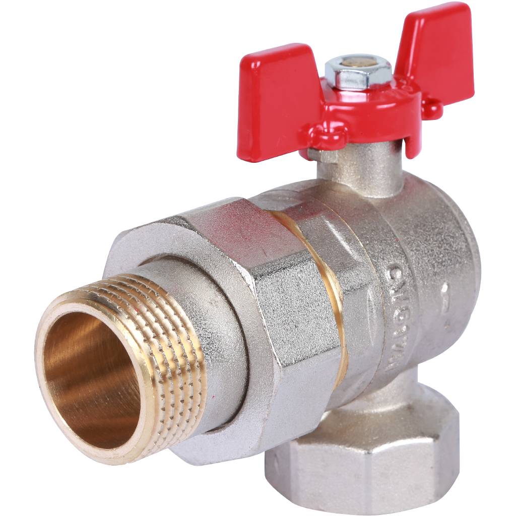 Rommer шаровой кран угловой с американкой 1" ВН/НР, ручка бабочка RBV-0006-0610225