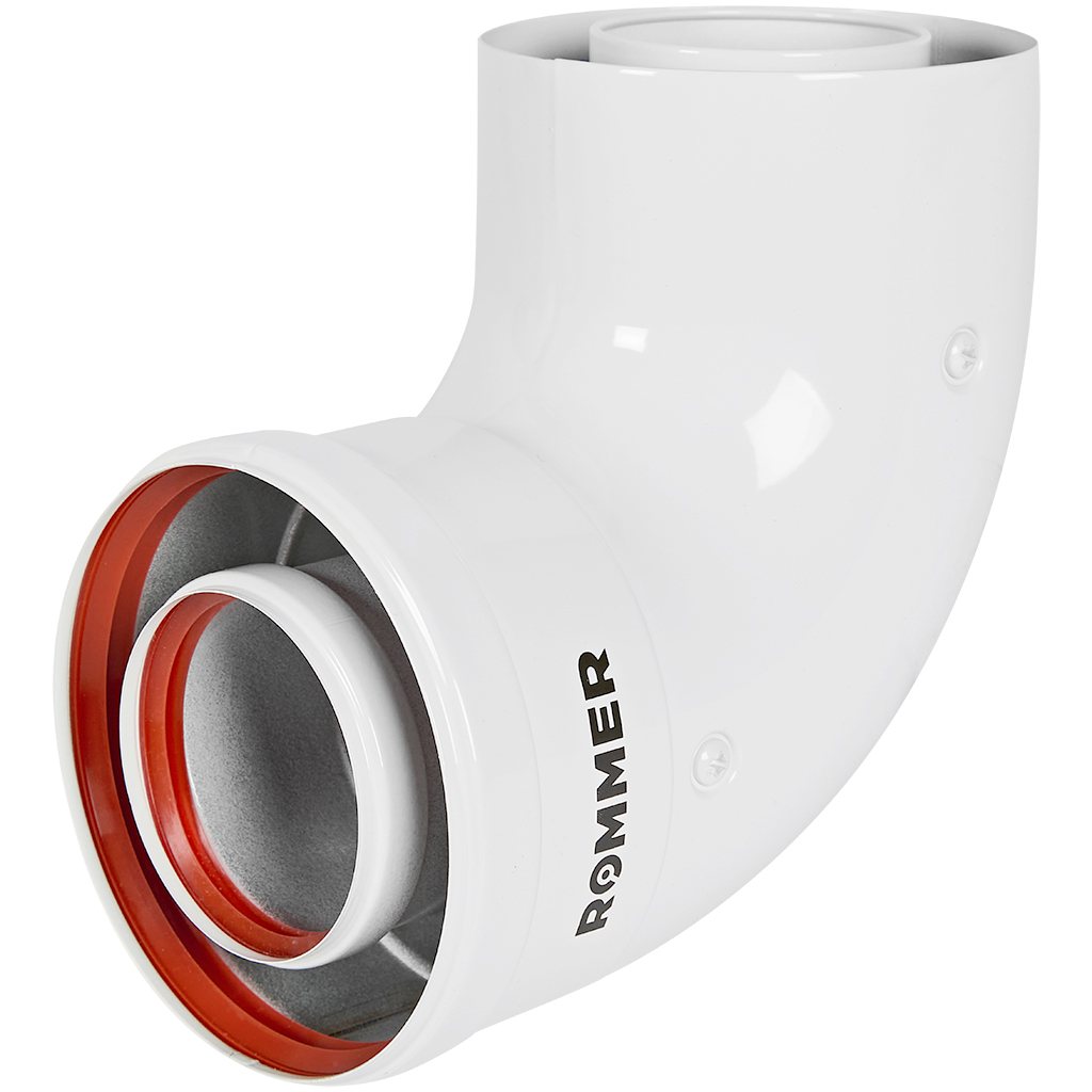 ROMMER INOX Line Отвод промежуточный традиционный коаксиальный D60/100, 90 гр. (мама/папа)