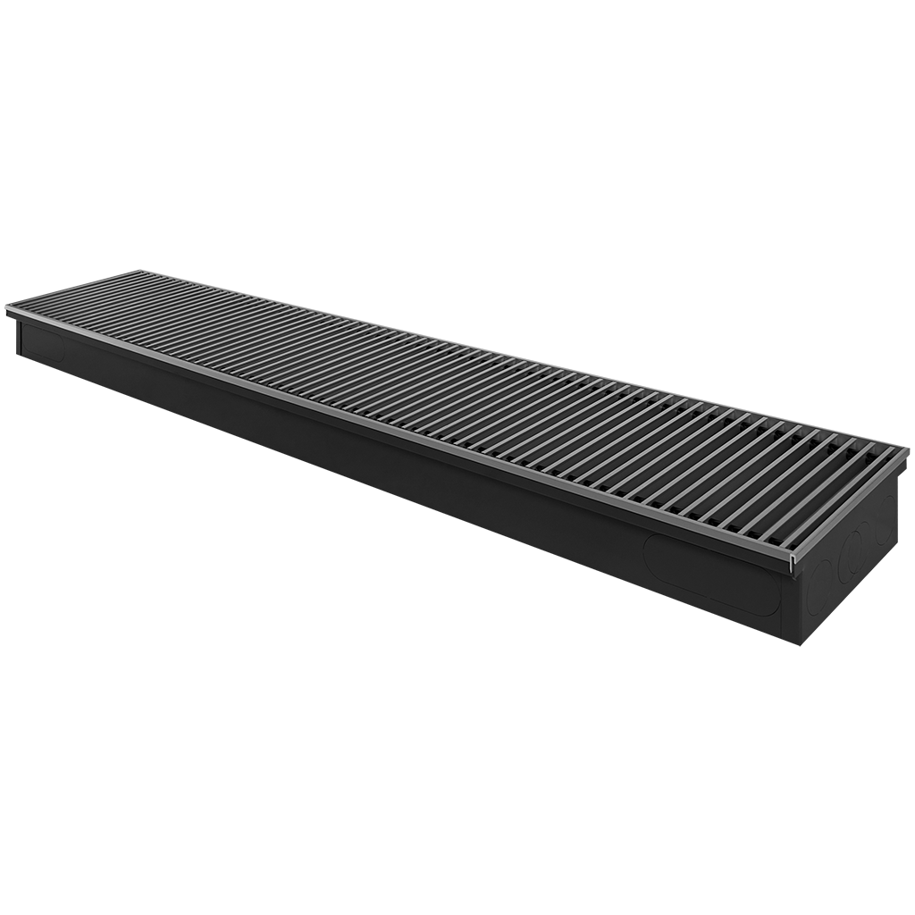Внутрипольный конвектор ROMMER RCN1-1000 80х200х1200 (Решётка роликовая, анодированный алюминий) универсальное подключение