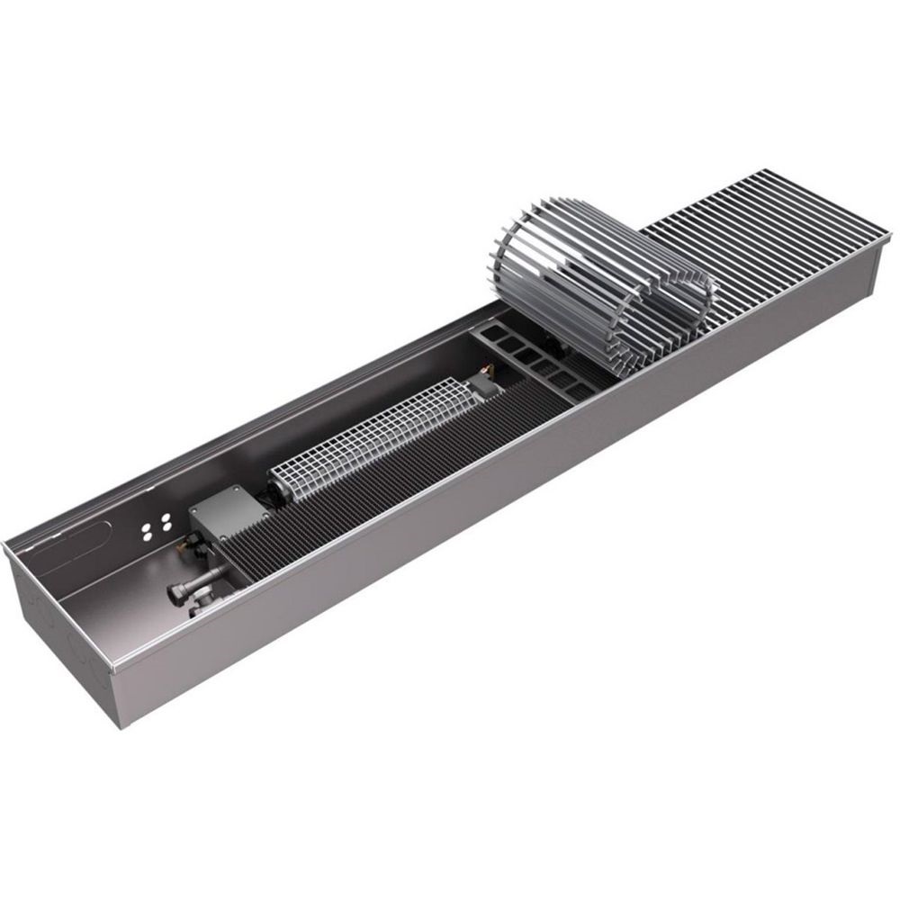 Внутрипольный конвектор ROMMER RCQF-1000 120х380х5000 (Решётка роликовая, анодированный алюминий) универсальное подключение