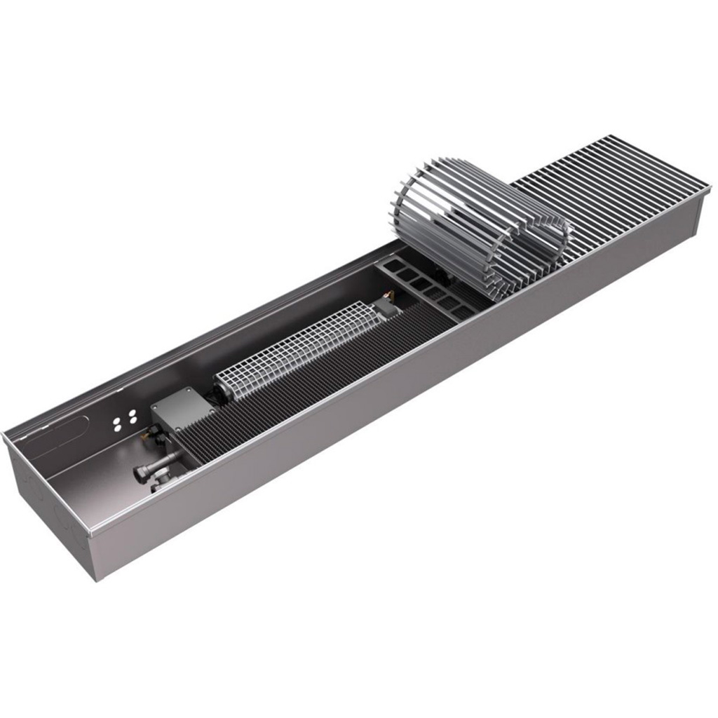 Внутрипольный конвектор ROMMER RCQF-1000 140х380х900 (Решётка роликовая, анодированный алюминий) универсальное подключение