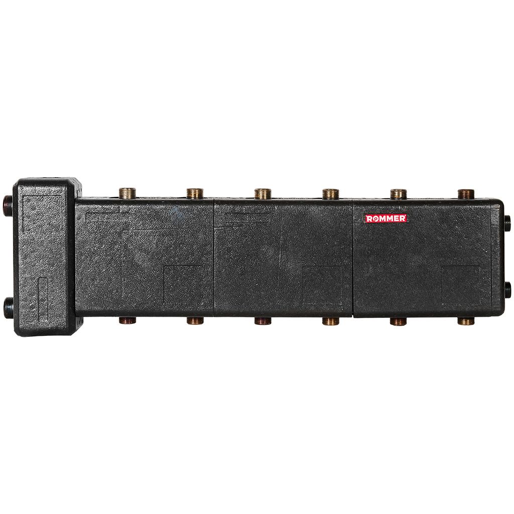 Коллектор (дублер компакт) ROMMER RDG-1060 с гидроразделителем на 3+3+1 контура  до 60 кВт, в теплоизоляции
