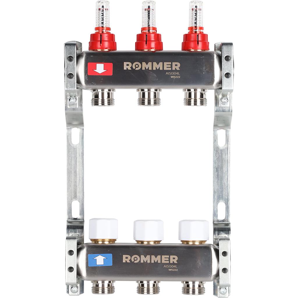 Коллектор из нержавеющей стали с расходомерами ROMMER 3  выхода
