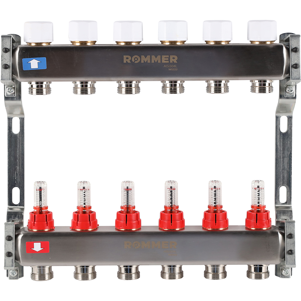 Коллектор из нержавеющей стали с расходомерами ROMMER 6 выходов