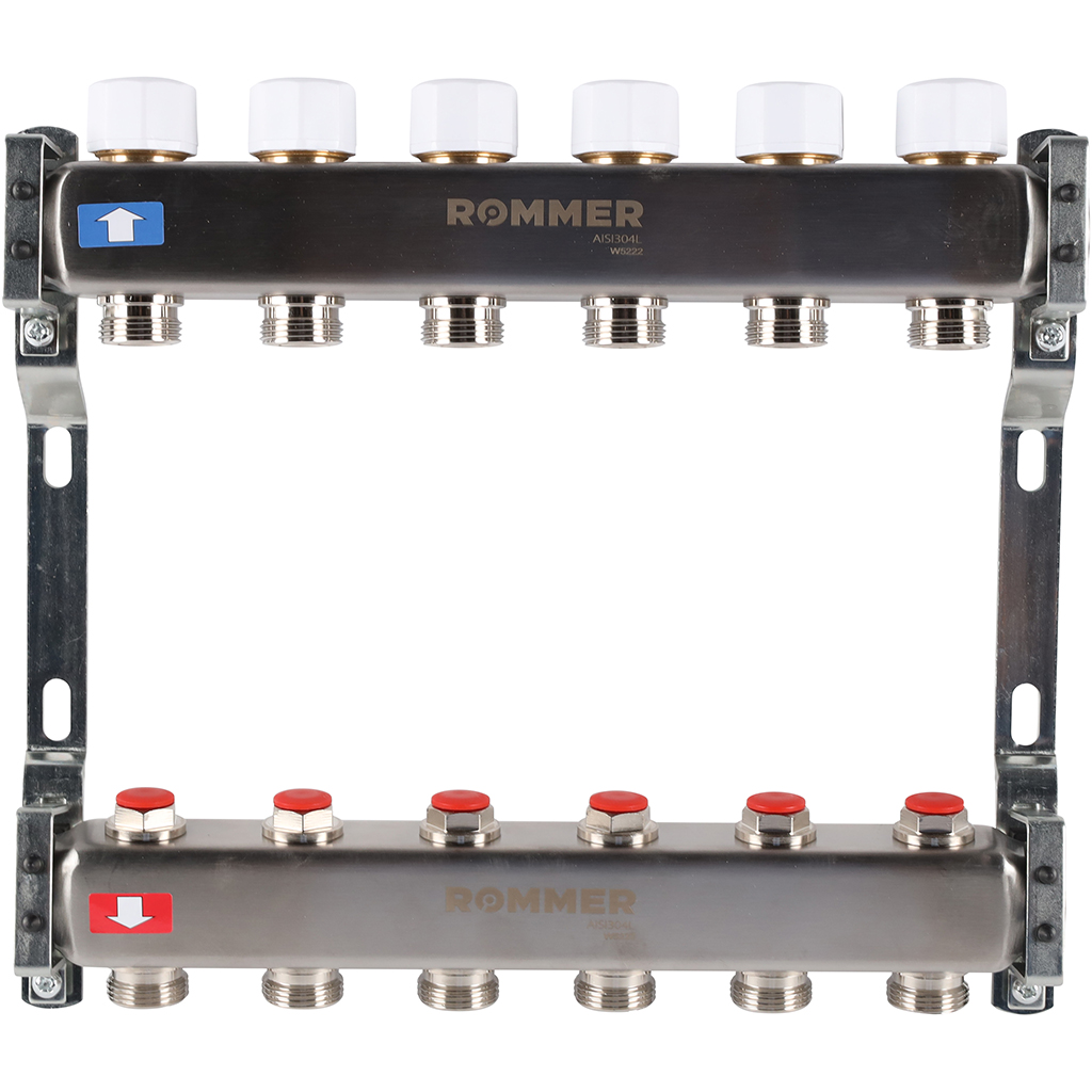 Коллектор из нержавеющей стали без расходомеров ROMMER 6 выходов