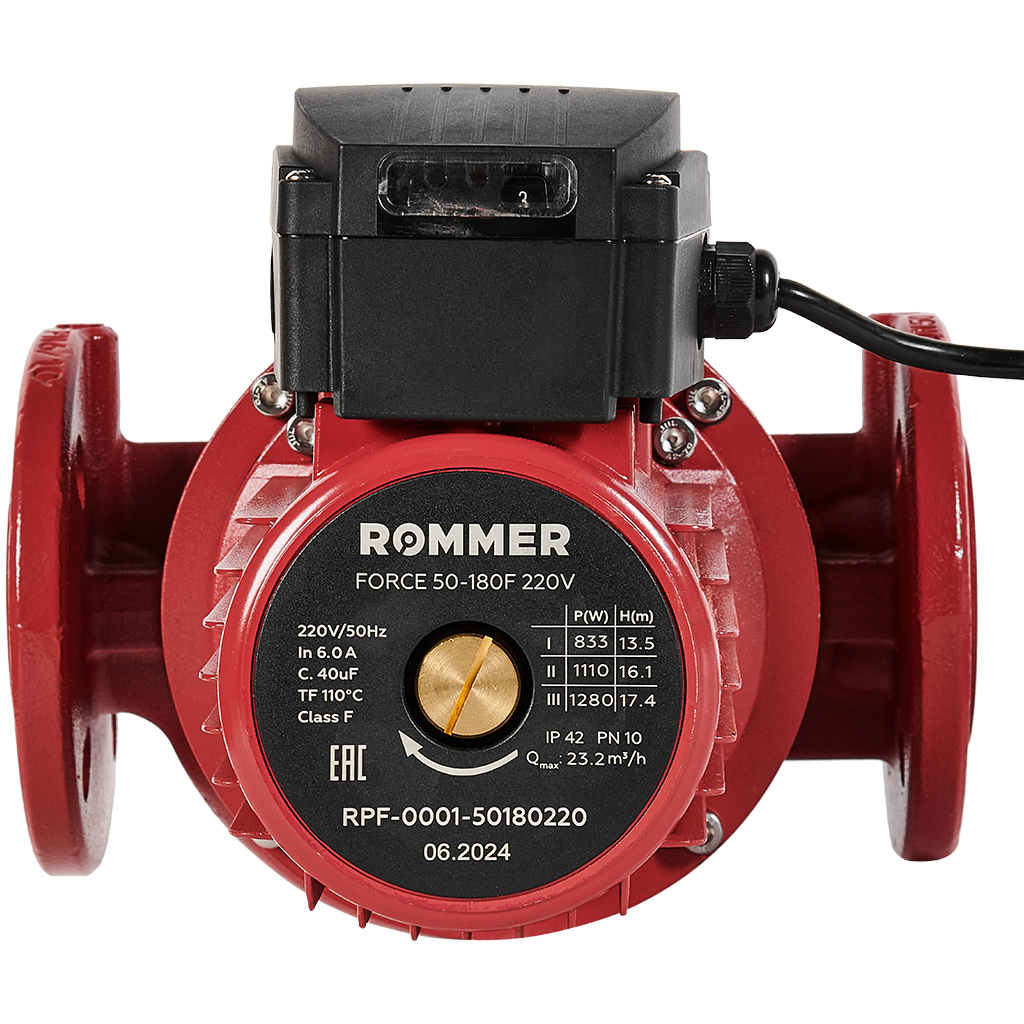 Насос циркуляционный фланцевый трехскоростной ROMMER 50-180F 220V