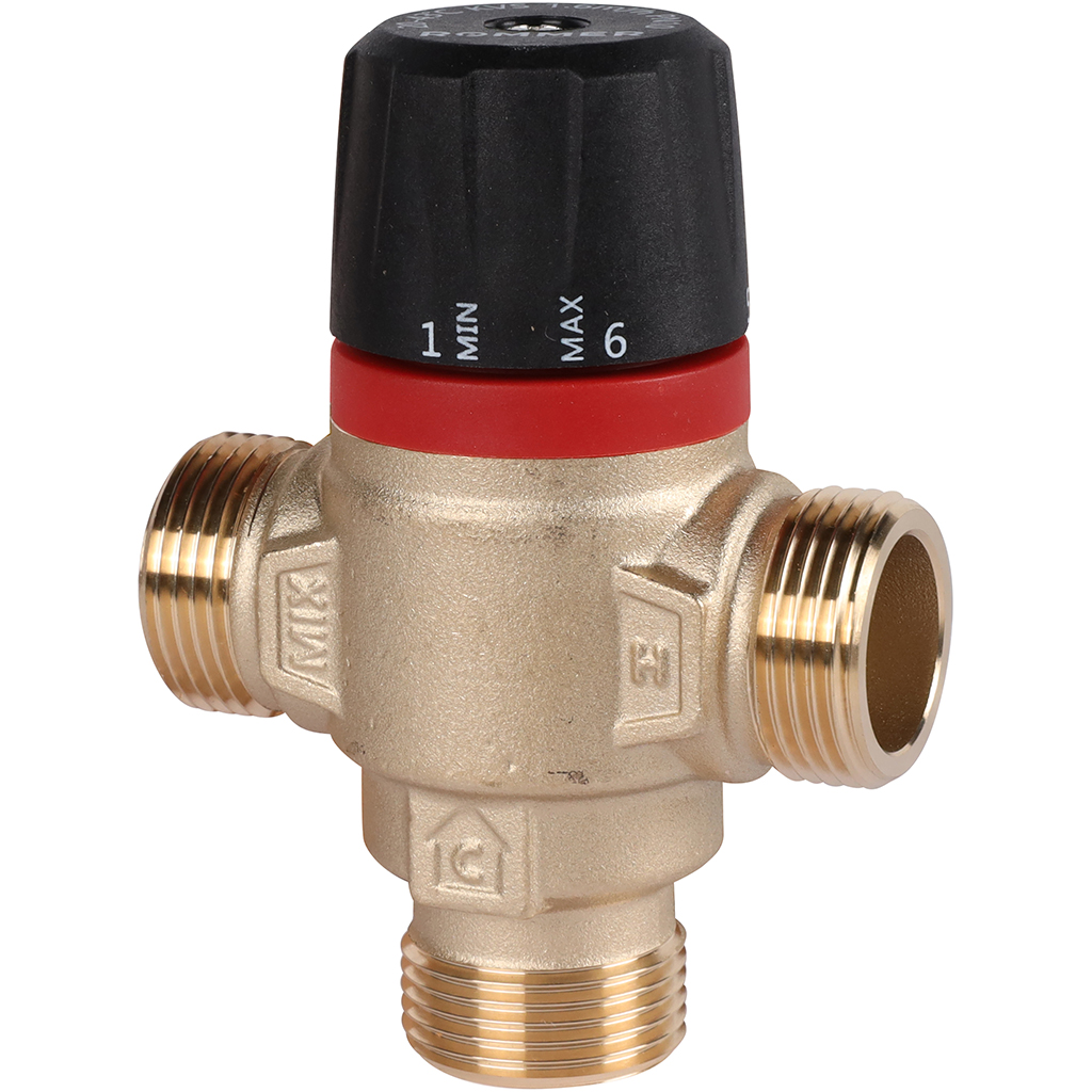 RVM-0121-164320 ROMMER Термостатический смесительный клапан для систем отопления и ГВС 3/4" НР 20-43°С KV 1,6 (боковое смешивание)