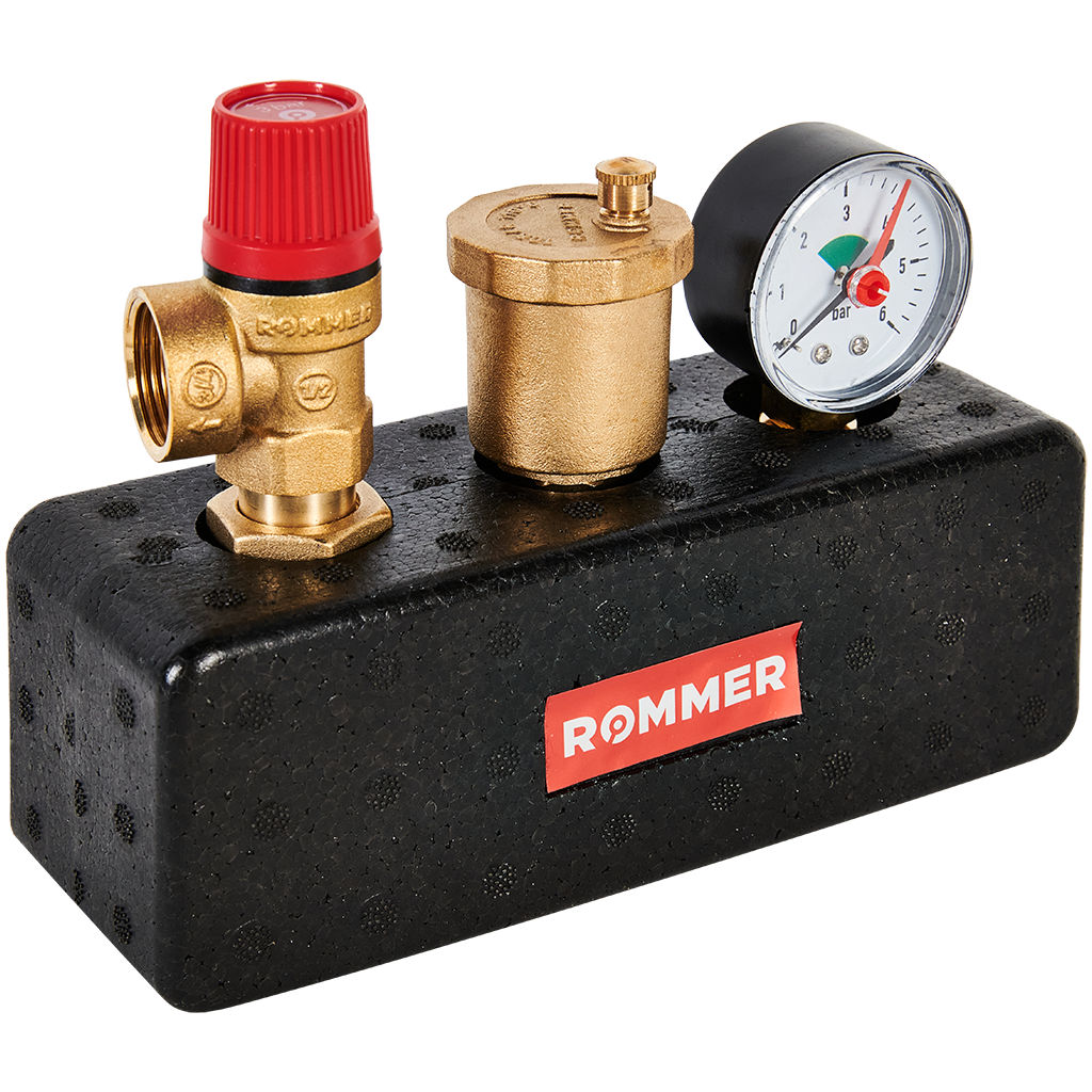 ROMMER Группа безопасности котла 3 бар, 1" (до 50 кВт) (в теплоизоляции)