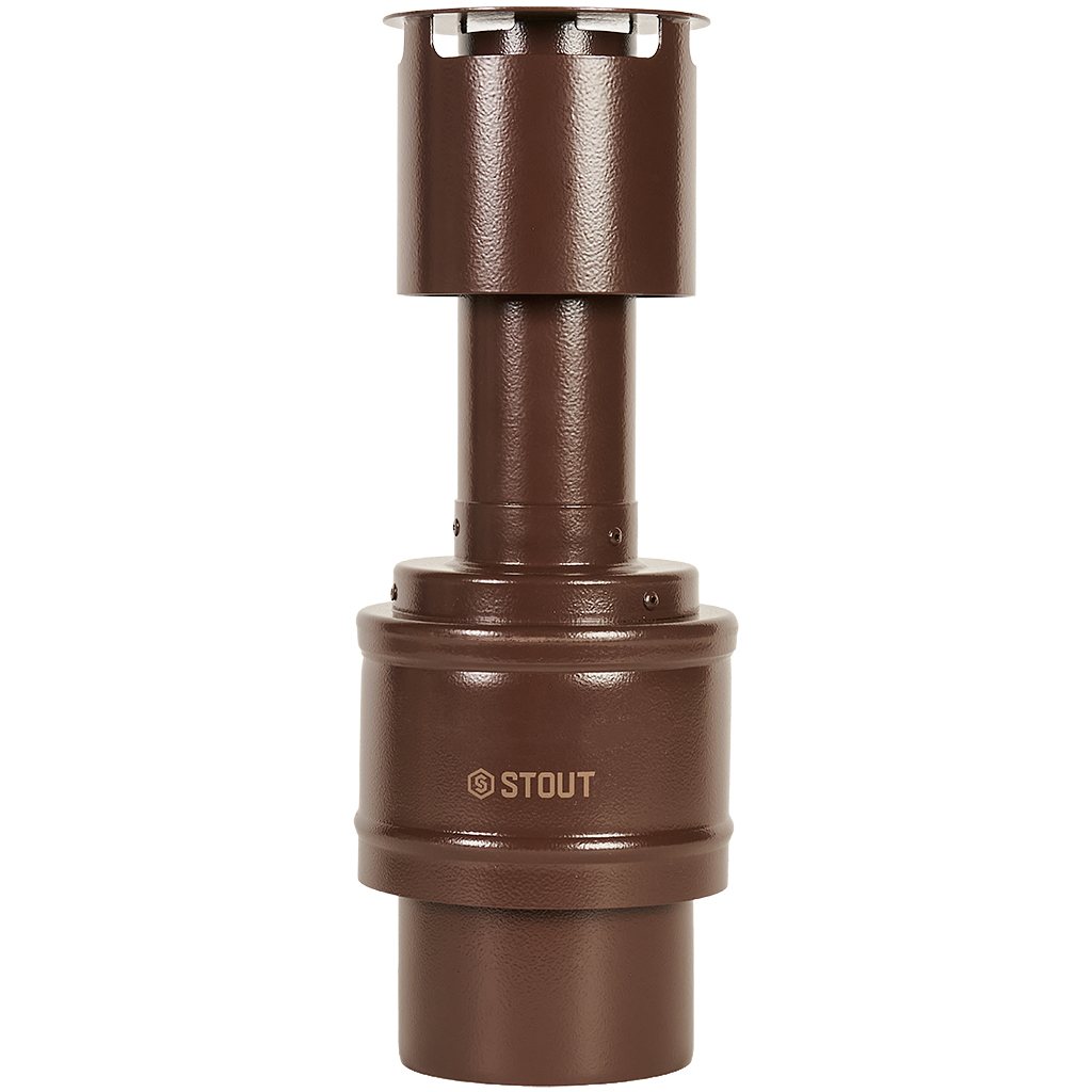 Оголовок вертикальный STOUT с ветрозащитой традиц. коакс. D60(п)/100(п) КОРИЧНЕВЫЙ узкий