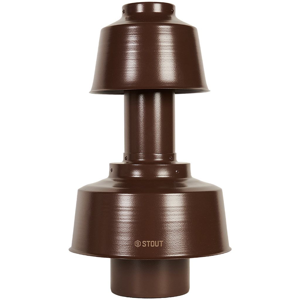 Оголовок вертикальный STOUT с ветрозащитой конденсац. коакс. D80(п)/125(п) КОРИЧНЕВЫЙ широкий