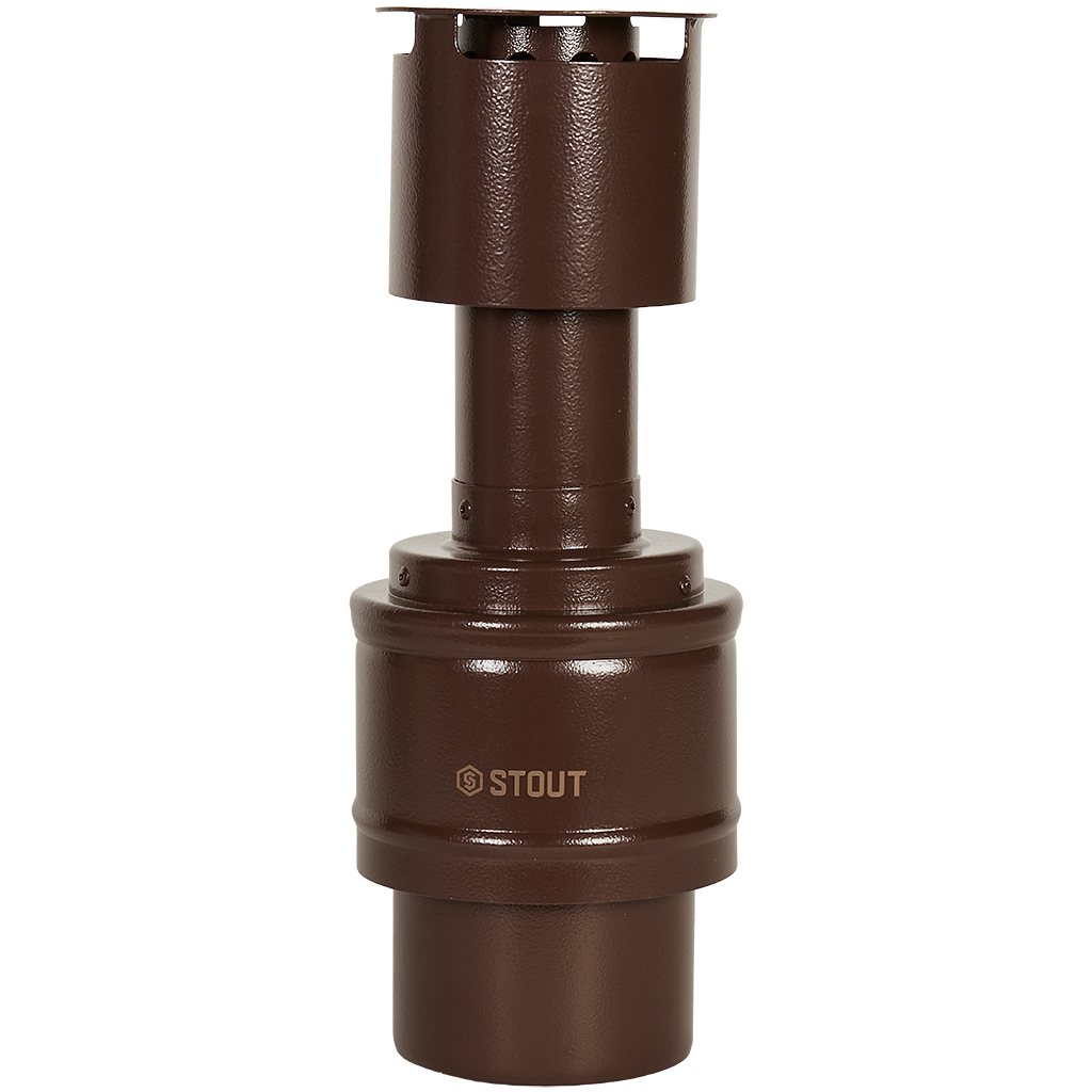 Оголовок вертикальный STOUT с ветрозащитой конденсац. коакс. D60(п)/100(п) КОРИЧНЕВЫЙ узкий