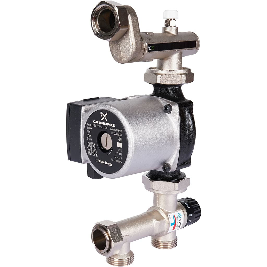 Насосно-смесительный узел STOUT SDG-0120 с термостатическим клапаном 20-55°C, с насосом UPSO 25-65, 130 mm