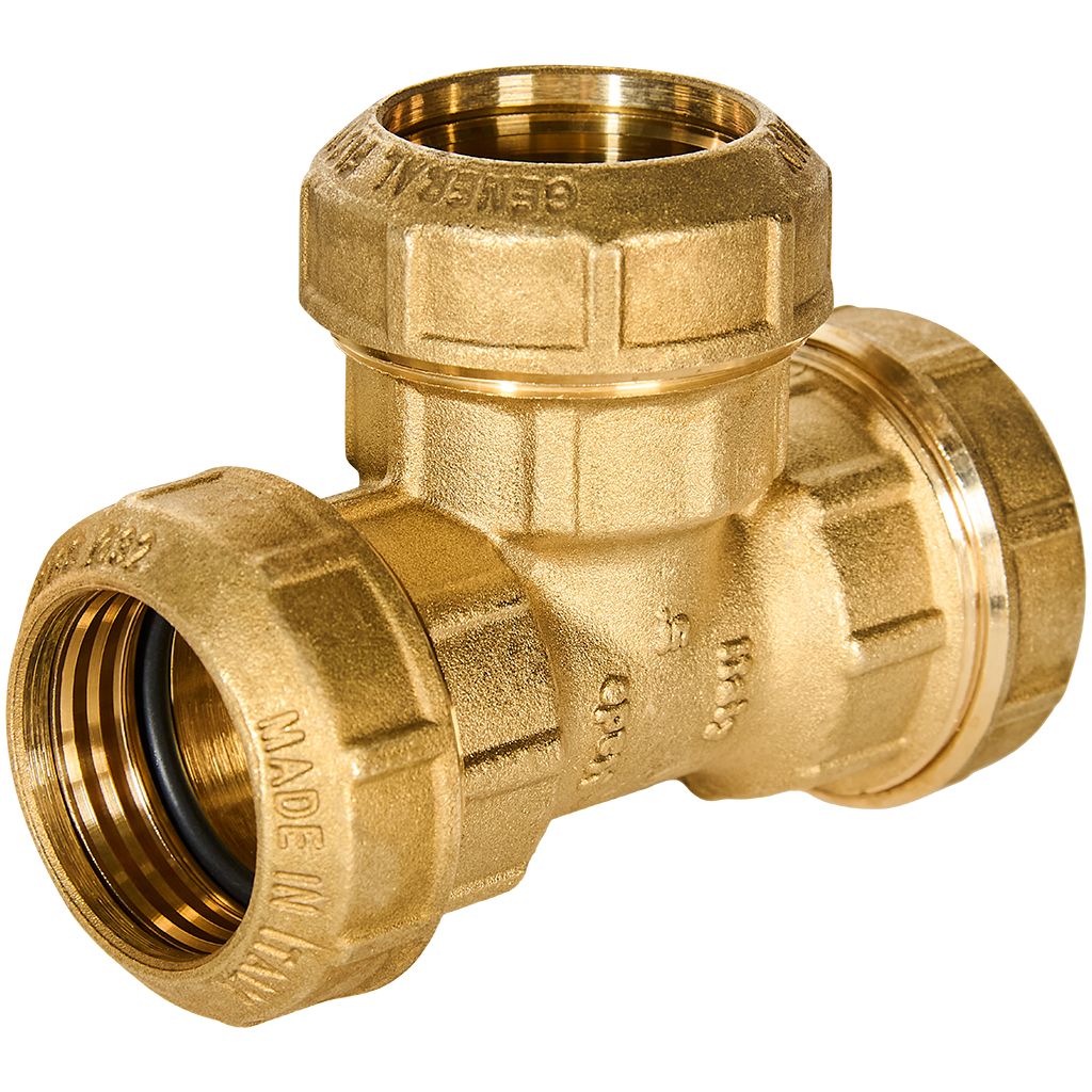 Тройник STOUT 32х32х32 компрессионный латунный для труб ПНД