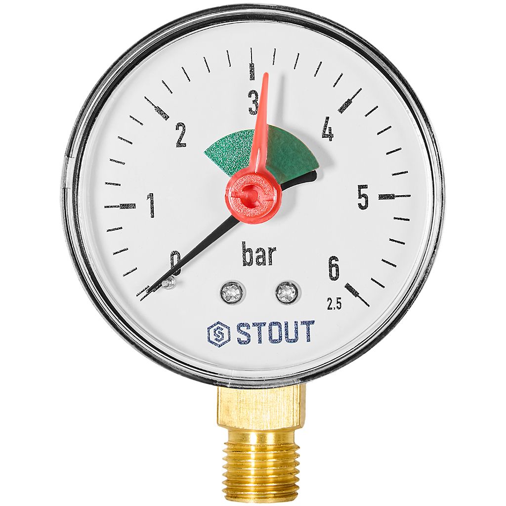 STOUT Манометр радиальный с указателем предела. Корпус Dn 63 мм 1/4 , 0…6 бар, кл.2.5