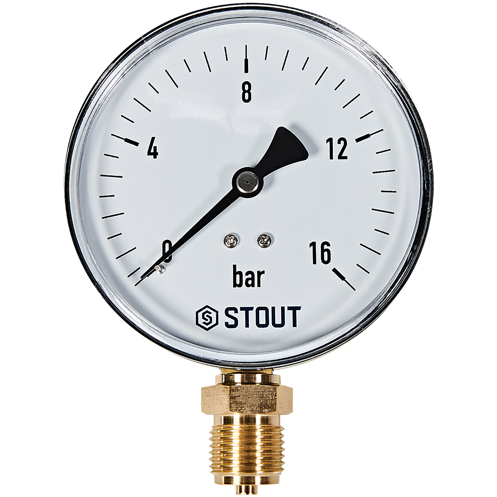 STOUT Манометр радиальный. Корпус Dn 100 мм 1/2 , 0...16 бар, кл.2.5