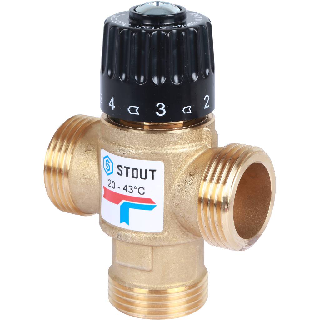 Термостатический смесительный клапан для систем отопления и ГВС STOUT G 1” M, 20-43°С KV 1,6 м3/ч